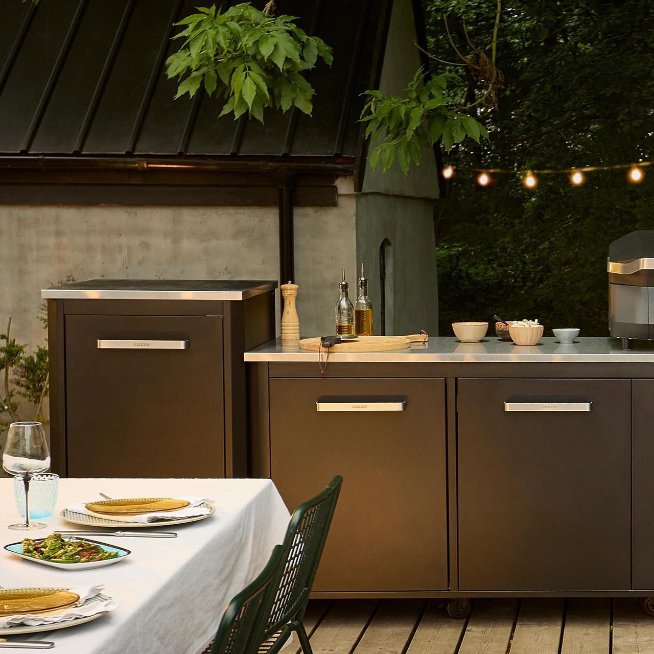 Cozze Outdoorküche Bundle mit Schrankmodul 120 cm & hohes Schrankmodul 60 cm mit Edelstahlplatte