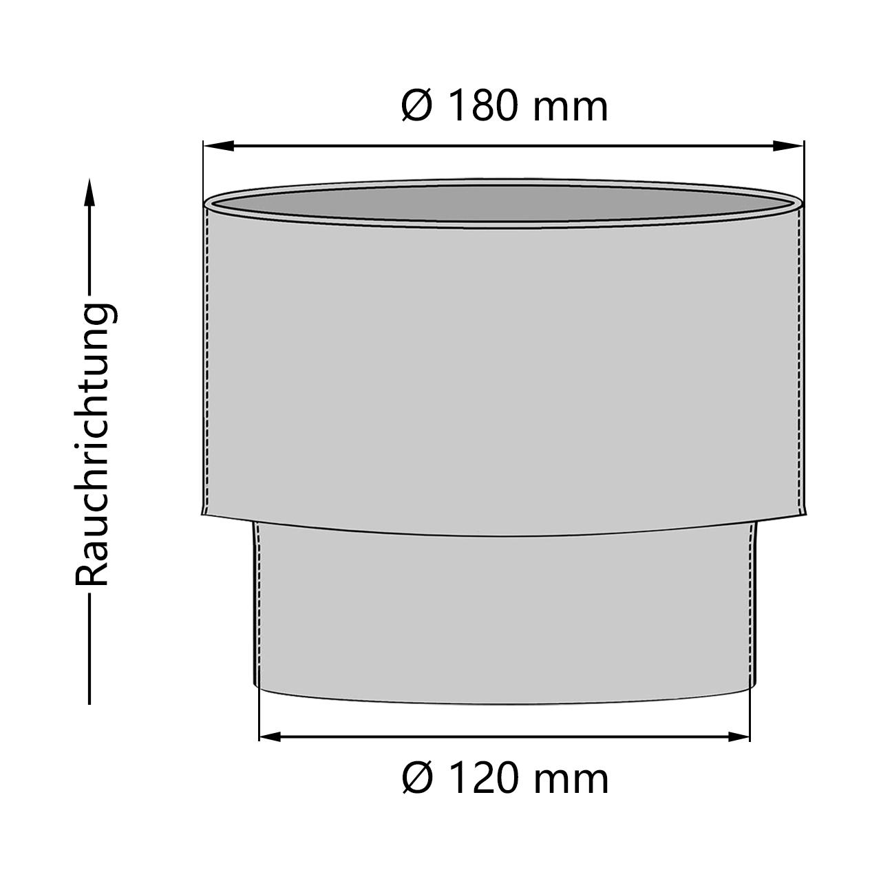 Ofenrohr Erweiterung gerade DN 120 auf 180 mm Gussgrau