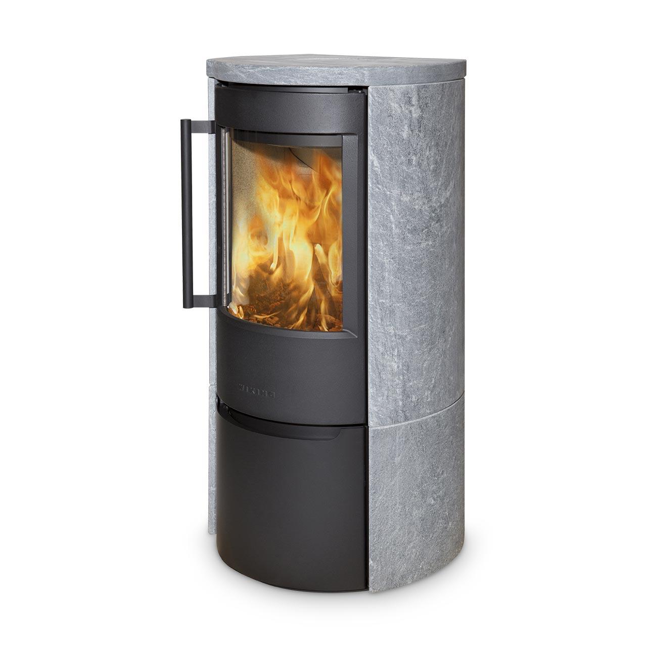 Kaminofen Wiking Luma 4, 7 kW - Korpus: Schwarz - Ausführung: Natursteinverkleidung