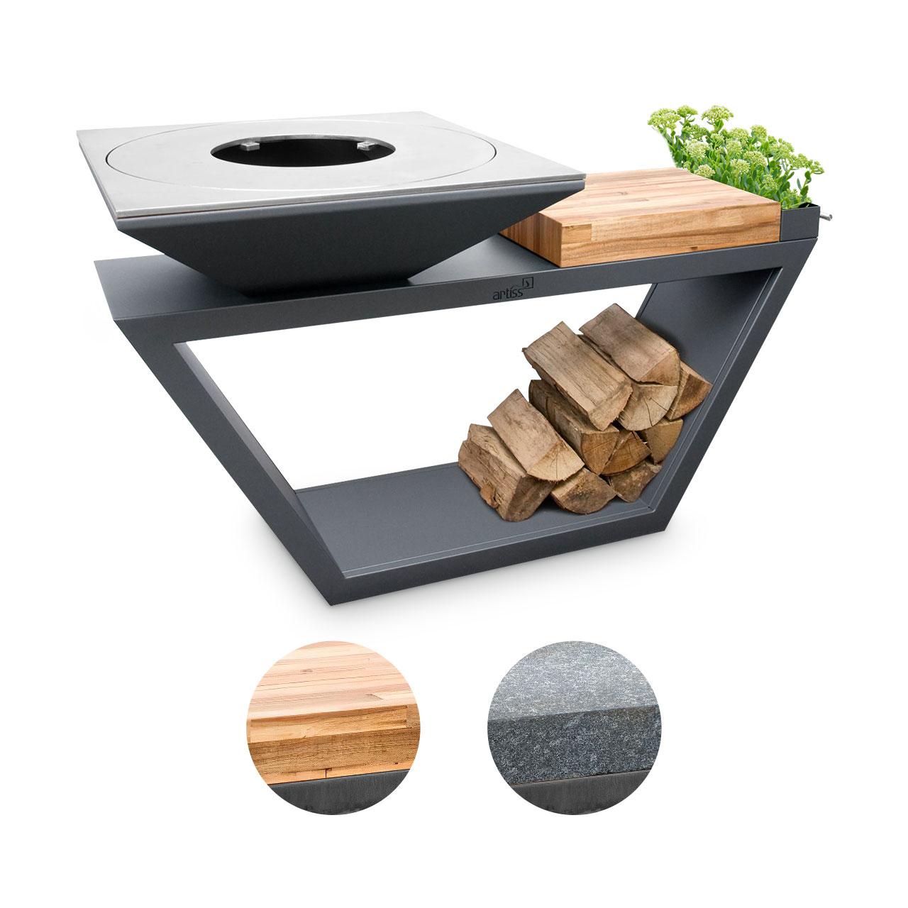 Feuerplatte Artiss G4 Graphit mit Ablage Plancha Grill und Feuerschale