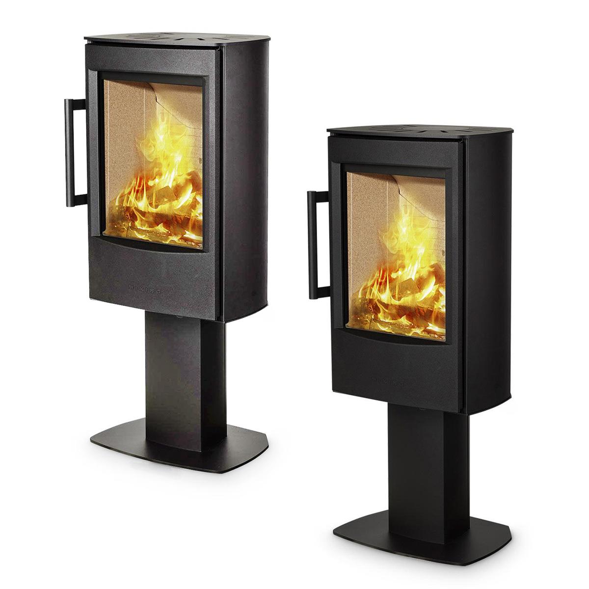 Kaminofen Wiking Miro 2 mit Säulenfuß 4,9 kW - Korpus: Schwarz - Rauchabgang: Hinten