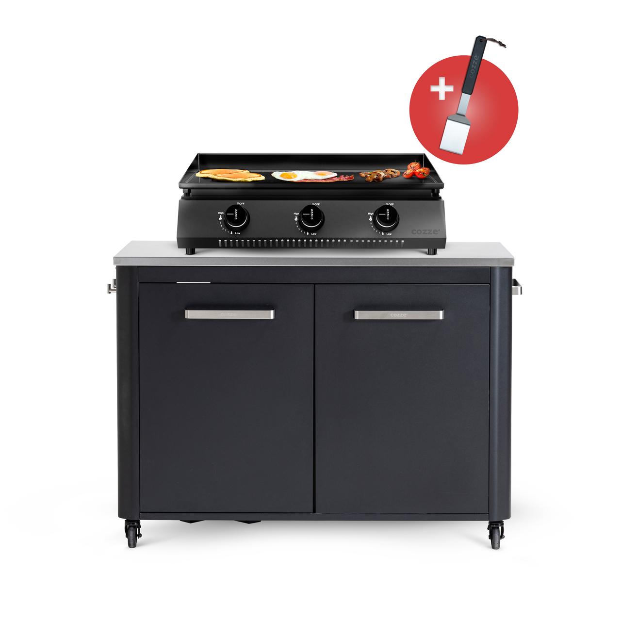 Cozze Plancha G-700 Bundle inkl. Schrankmodul 120 cm mit Edelstahlplatte & Gratis Grillspatel