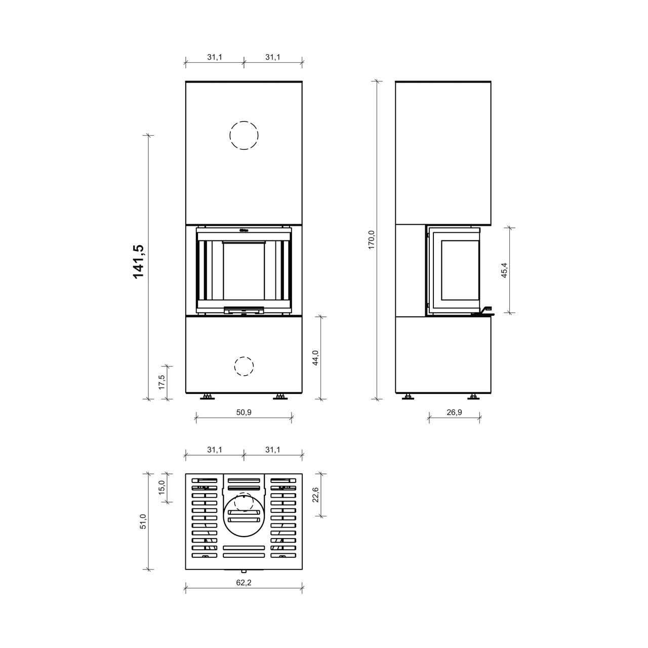 Kaminbausatz Neocube P10 7,9 kW - Oberteil: Phedra - Unterteil: Iron Corten