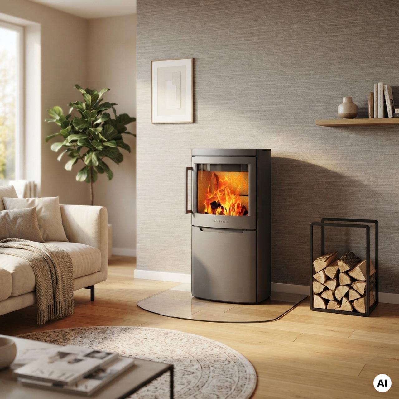 Kaminofen Wiking Pala 4, 7 kW - Korpus: Grau - Rauchabgang: Hinten