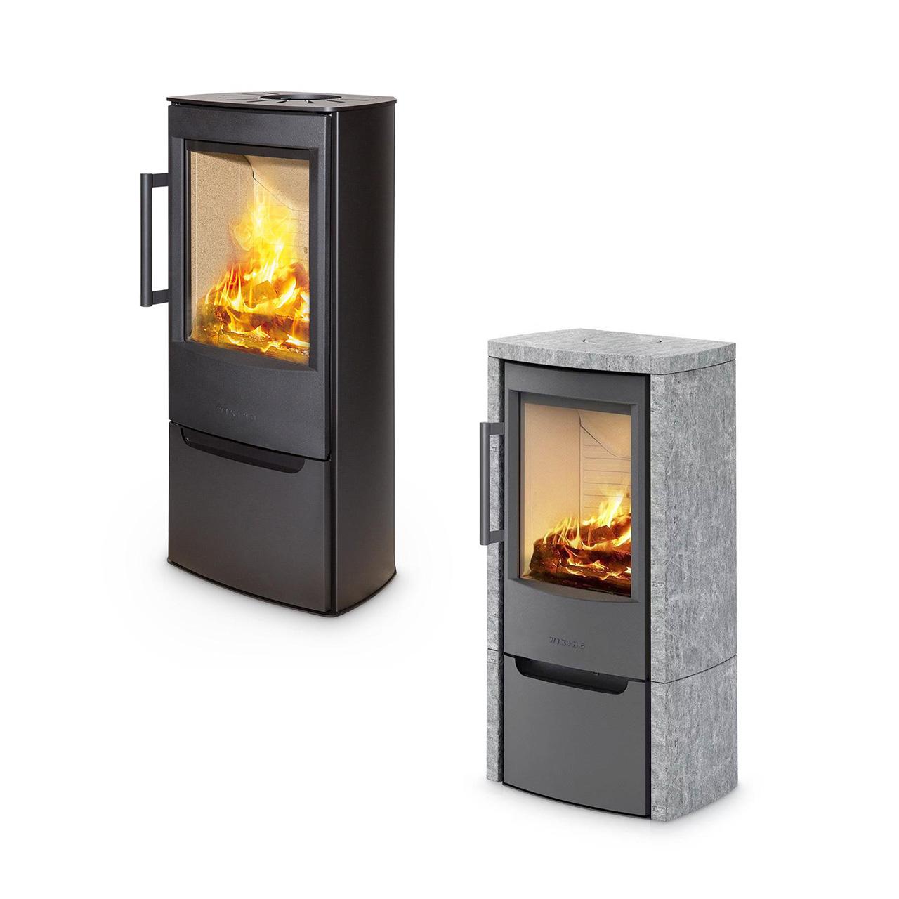Kaminofen Wiking Miro 4 DIBt-geprüft 4,9 kW - Verkleidung: Stahl - Korpus: Grau - Rauchabgang: Hinten