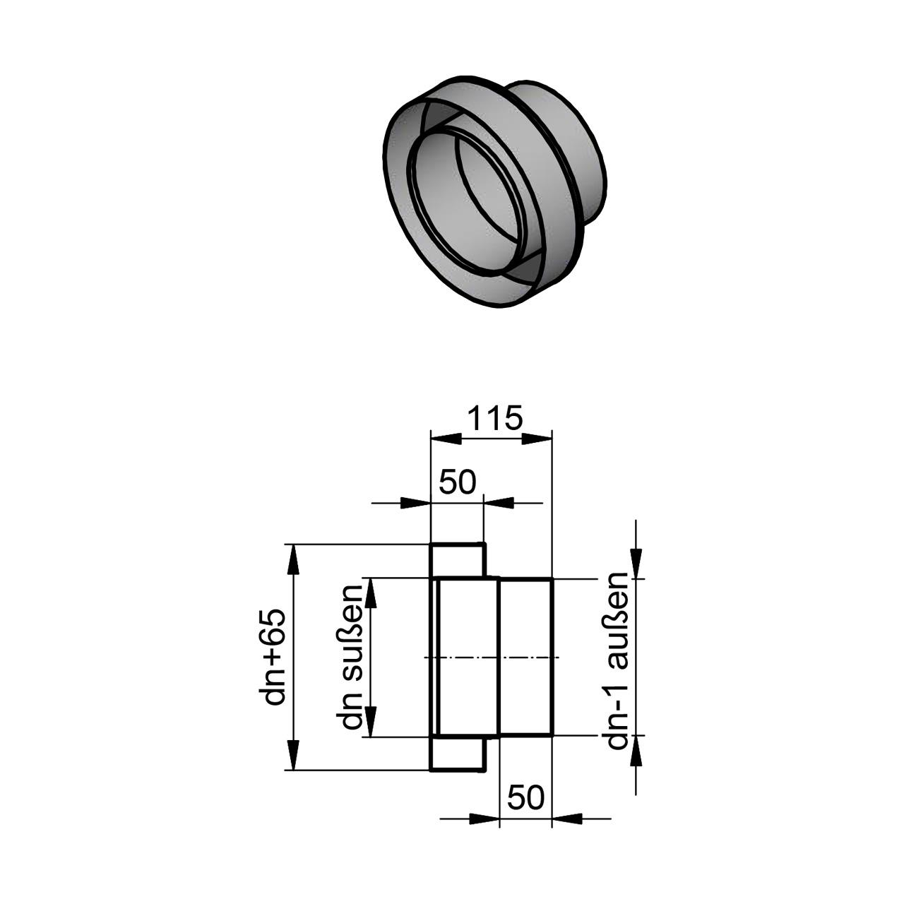 Doppelwandiges Ofenrohr Adapter DW/EW DN 150 mm Schwarz