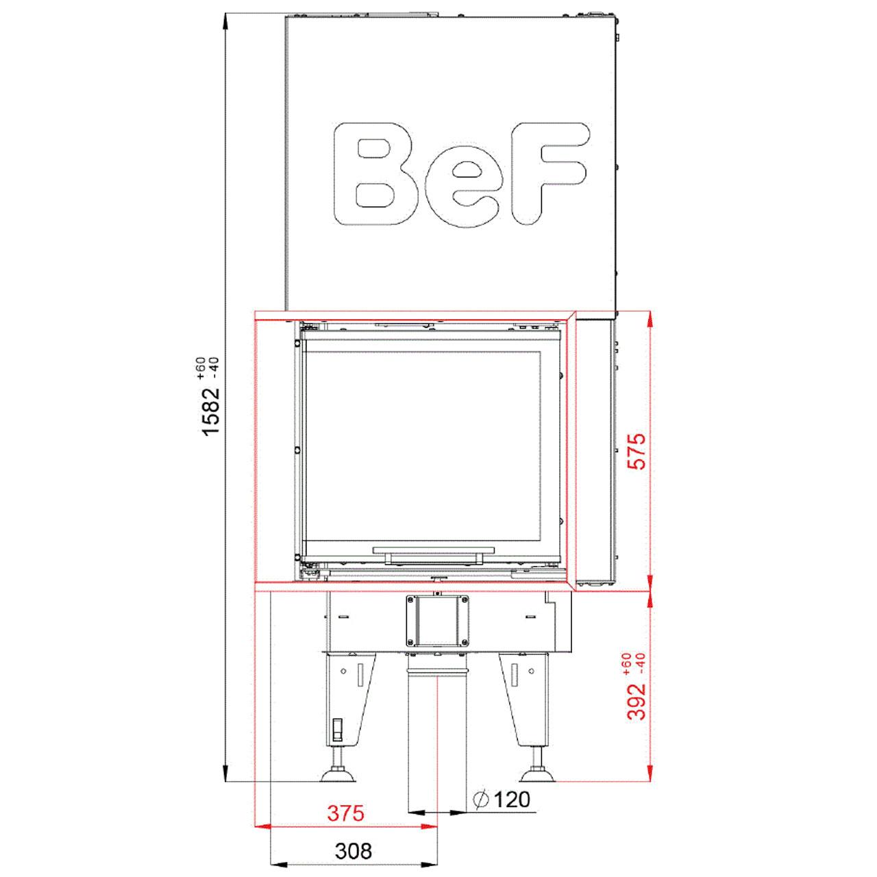 Kamineinsatz BeF Therm V 6 CP/CL 6 KW - Ausführung:  CP Seitenfenster rechts