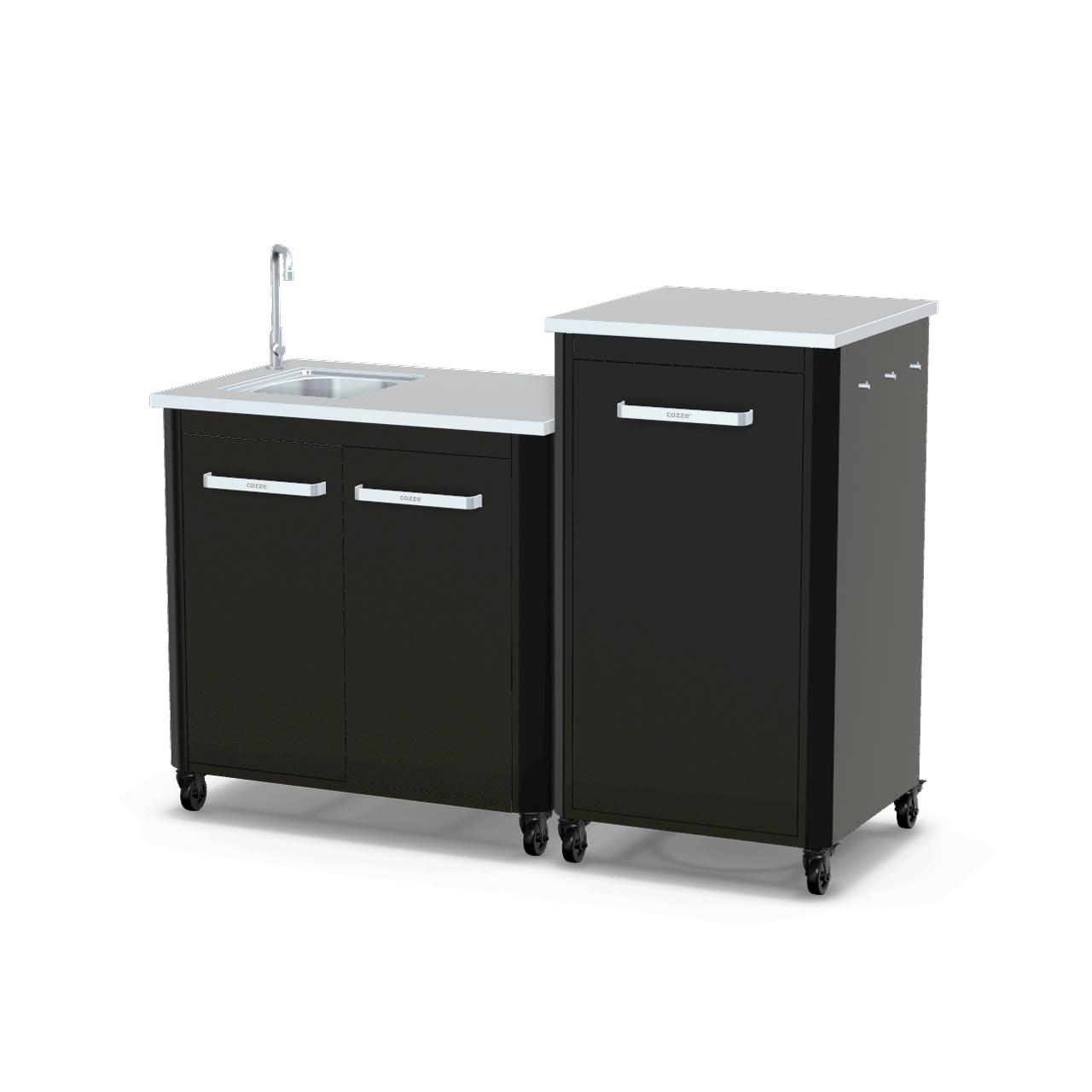 Cozze Outdoorküche Bundle mit Spülenschrank 90 cm & hohem Schrankmodul 60 cm mit Edelstahlplatte