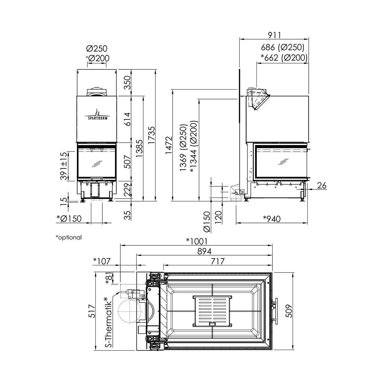 Kamineinsatz Spartherm Arte U-70h 11 kW - Ausführung: Ø 200 mm