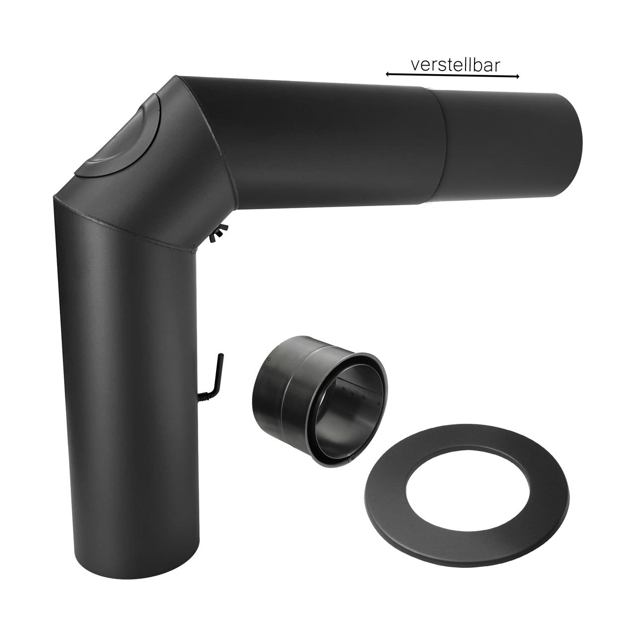Ofenrohr Rauchrohrset mit Schieberohr DN 120 mm Schwarz
