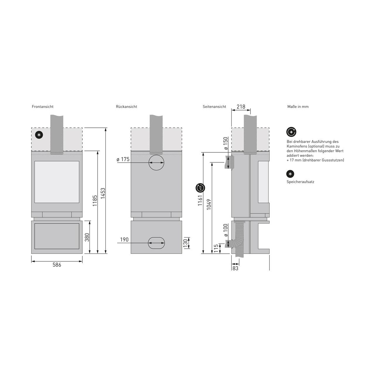 Speicherofen Skantherm Emotion XXL 7  kW - Ausführung: Feststehend in Schwarz