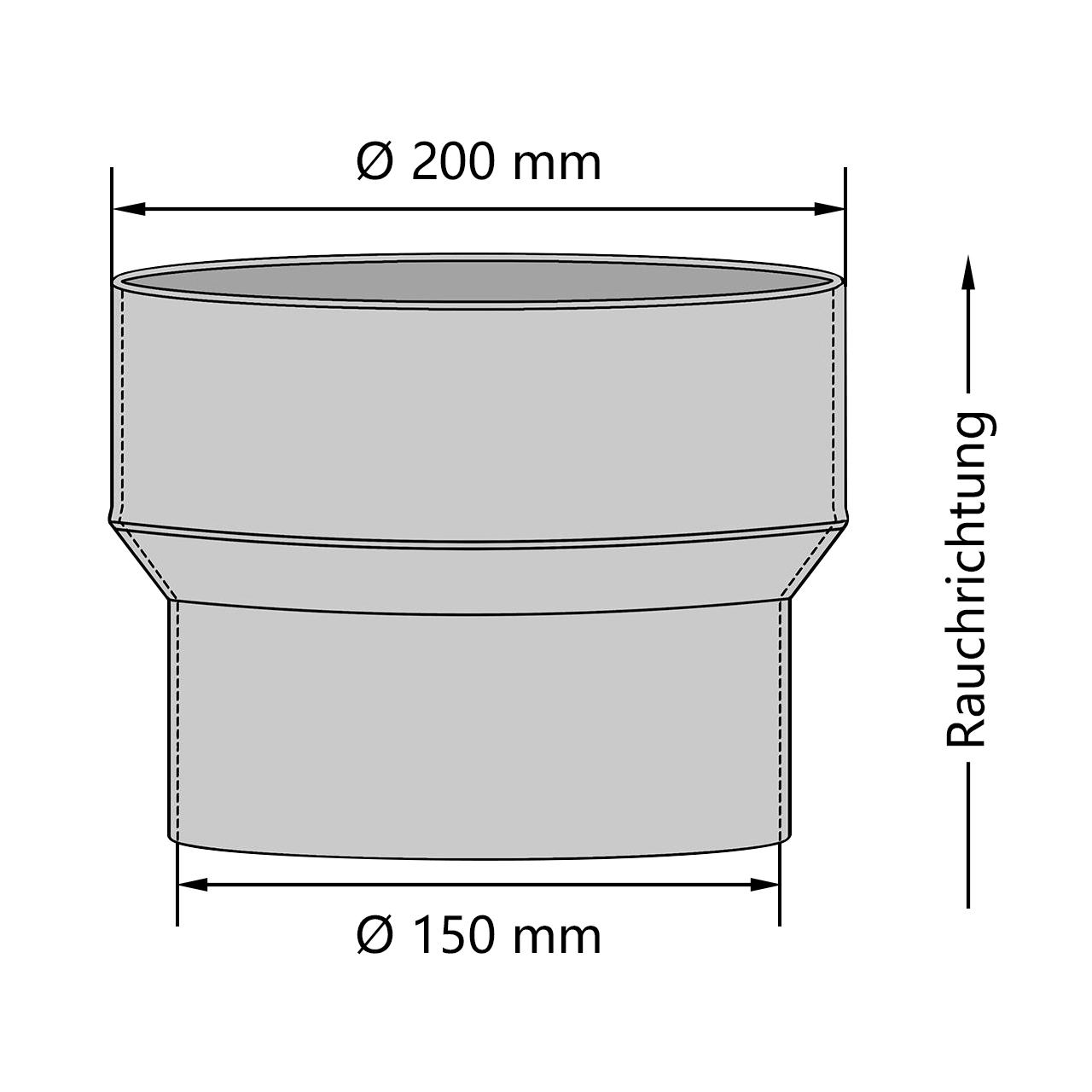 Ofenrohr Erweiterung DN 150 auf 200 mm Gussgrau