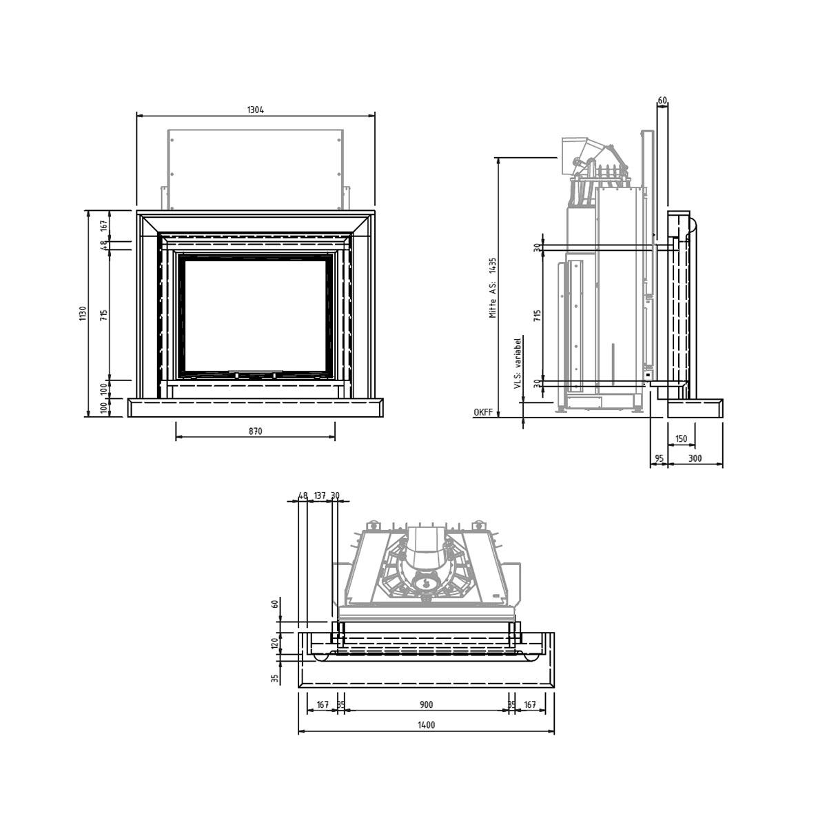Kaminbausatz Camina N4 mit 19 kW - Naturstein: Travertino Romano - Feuerraumauskleidung: Vermiculite natur