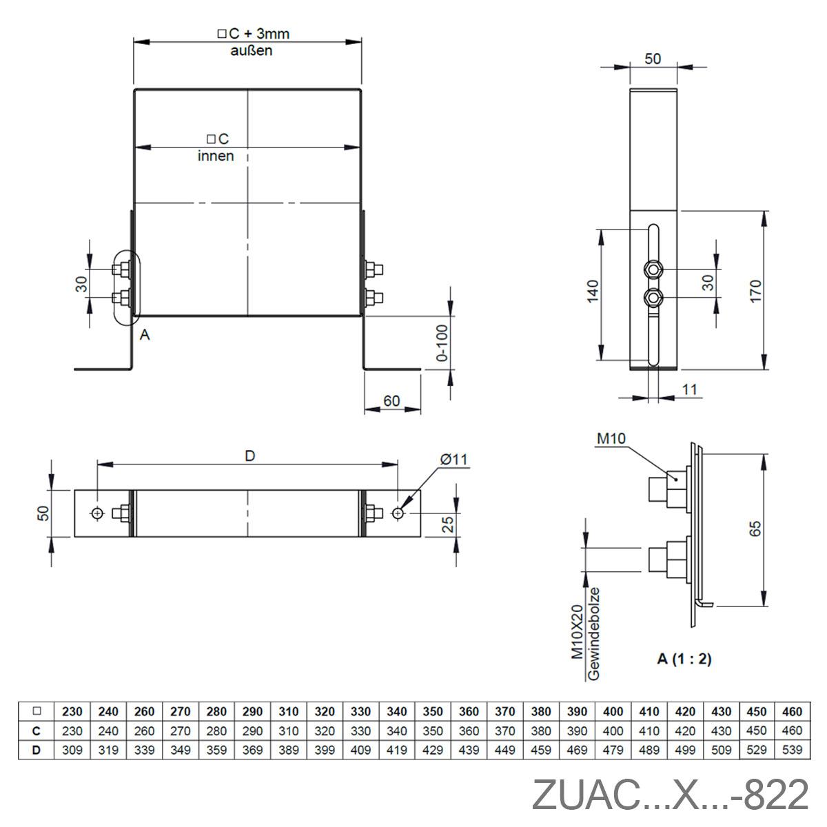 Jeremias Furado-F Wandhalter 0-100mm für Schacht - Schachtmaß innen: 140x140mm