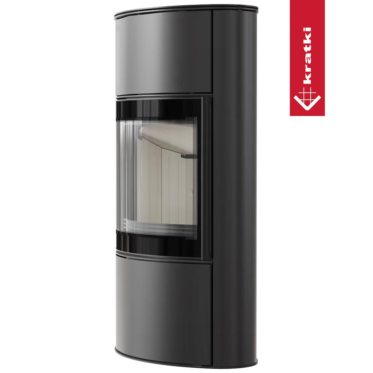 Kaminofen Kratki BJORN/W mit 7 kW - Verkleidung: Stahl schwarz - Topplatte: Stahl schwarz - Feuerraumauskleidung: weiß