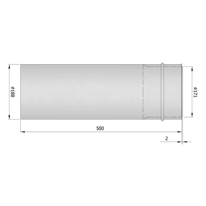 Ofenrohr Wandfutter doppelwandig DN 180 mm Länge 500 mm kürzbar
