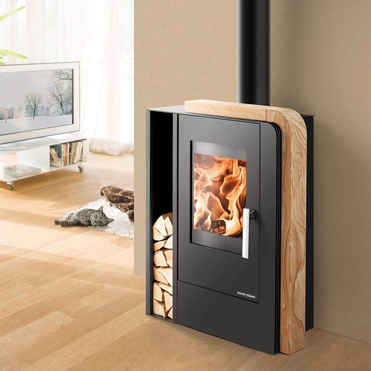 Kaminofen Haas und Sohn Aruba easy 6,3 kW - Verkleidung: Woodstone (Sandstein)