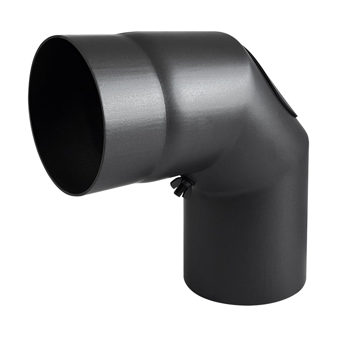 Ofenrohr Bogen 3tlg. starr geschliffen mit Tür DN 120 mm 90° Schwarz
