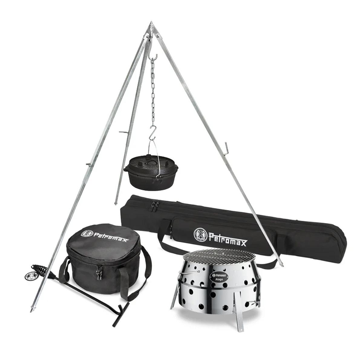 Petromax Grill Dreibein Dutch Oven Starterset - Größe Feuertopf: ft3 (1,6 l Topf / 0,4 l Deckel) - Ausführung Feuertopf: planer Boden