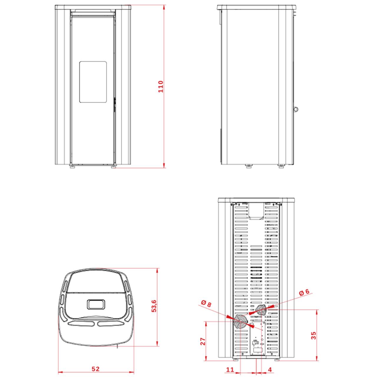 Pelletofen Palazzetti Ecofire Theo TC 6, 6kW - Ausführung: Stahl Taubengrau