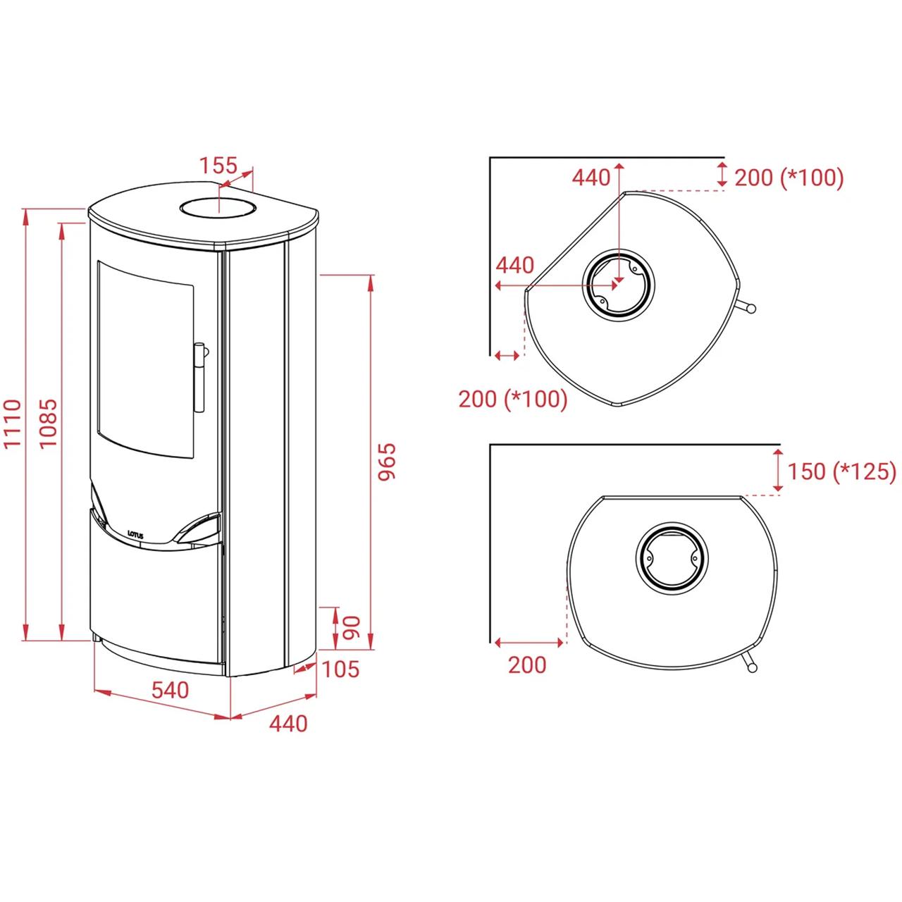Kaminofen Lotus Prio 5, 6 kW - Ausführung: Stahl, Korpus grau