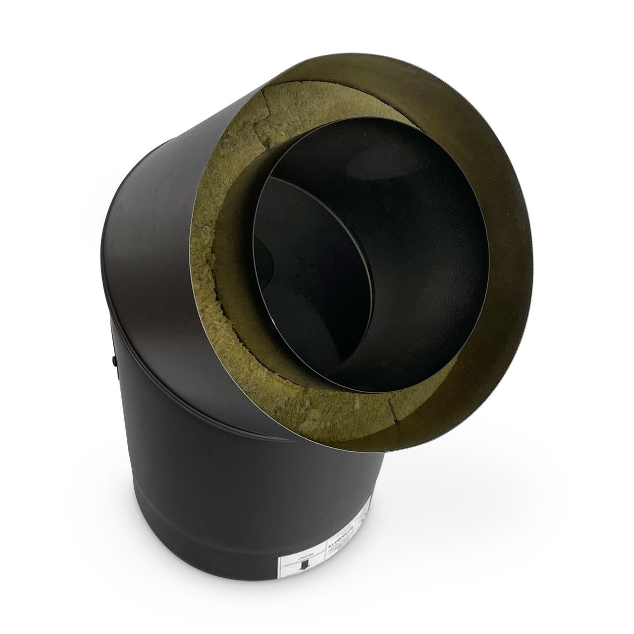 Doppelwandiges Ofenrohr Bogen mit Tür DN 120 mm 45° Schwarz