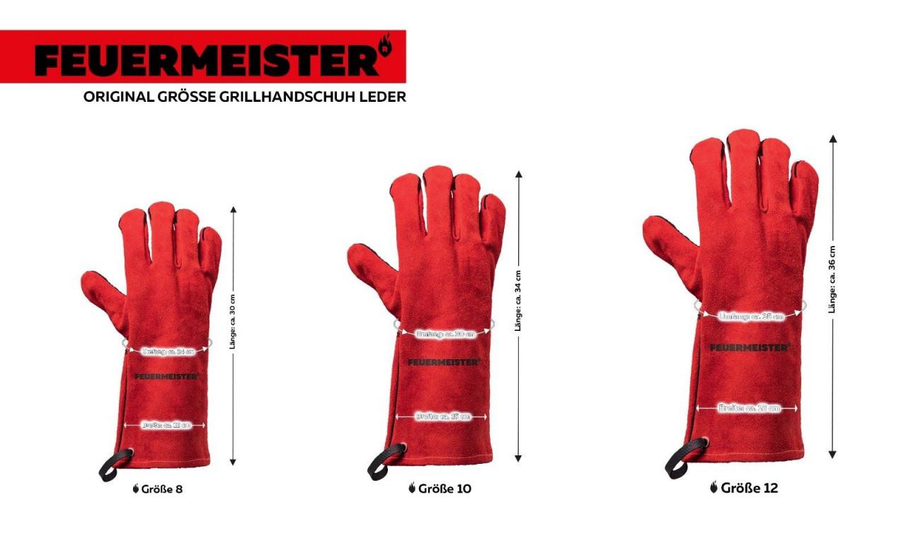 Feuermeister Premium BBQ Grillhandschuhe aus Spaltleder in Rot - Ausführung: Gr. L/XL (10)