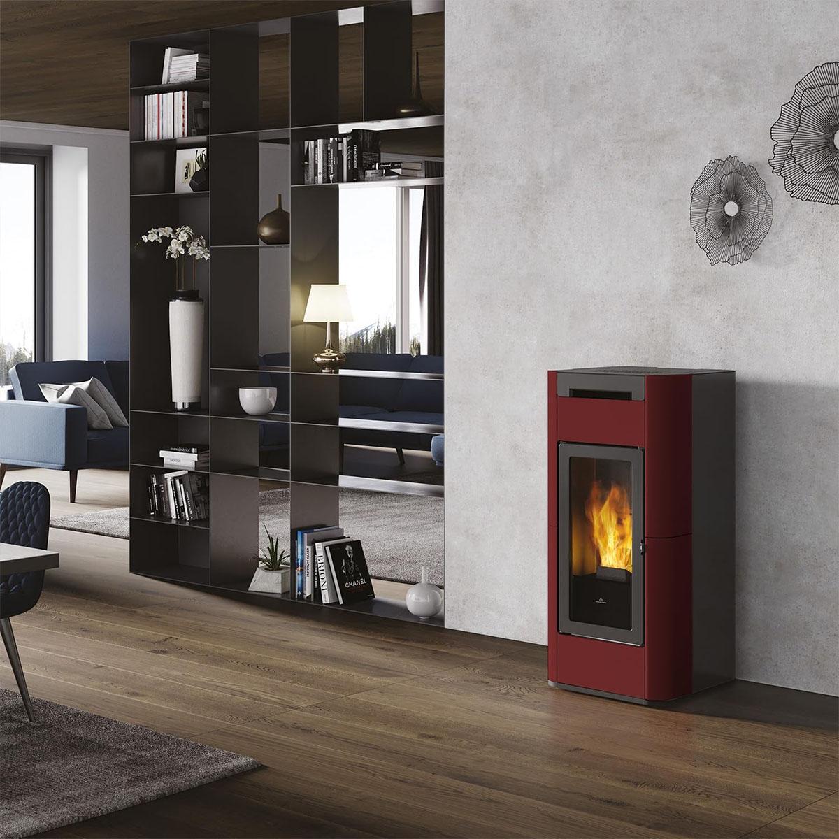 Pelletofen wasserführend Edilkamin Tera H 25 Evo 25,1 kW - Ausführung: Keramik Bordeaux