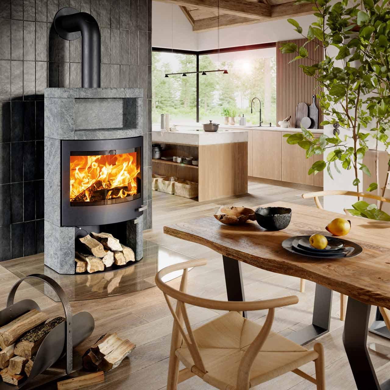Kaminofen Skantherm Ator Plus Panorama 9,9 kW - Ausführung: Speckstein, Korpus Schwarz