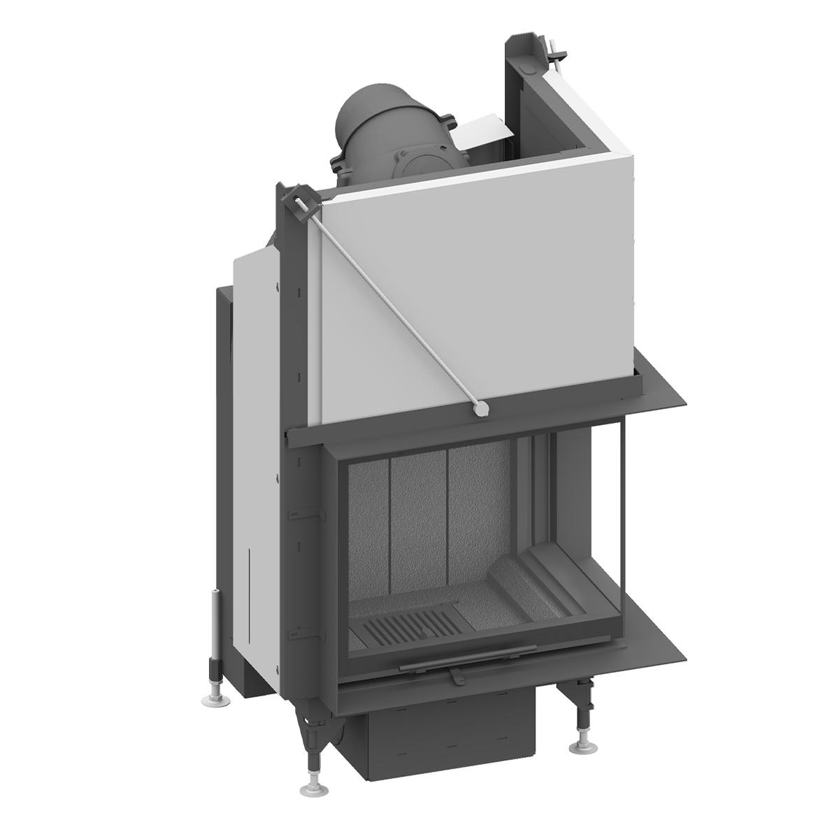 Eck-Kamineinsatz Schmid Ekko R 67(45) h evo mit 9 kW - Türhöhe: 57 cm - Brennraumauskleidung: Schamotte Anthrazit - modulares Blendrahmensystem: ja