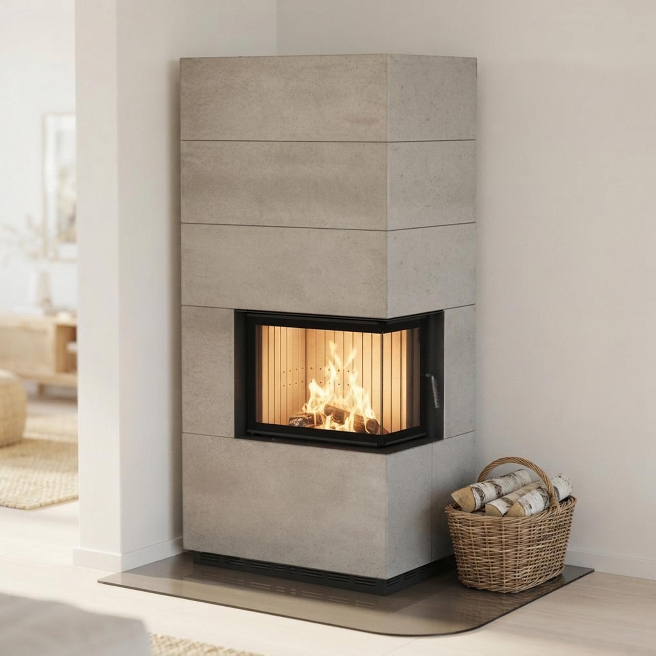 Kaminbausatz Brunner wasserführend BSK 12.1 Kamin-Kessel Eck 42/57/30 rechts, Drehtür 8 kW - Kessel-Ausführung: Glaskeramik (GK)