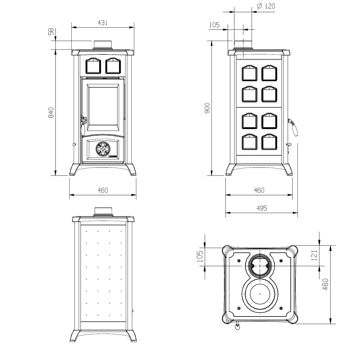 Kaminofen La Nordica Gemma 6 kW - Verkleidung: Majolica bordeaux