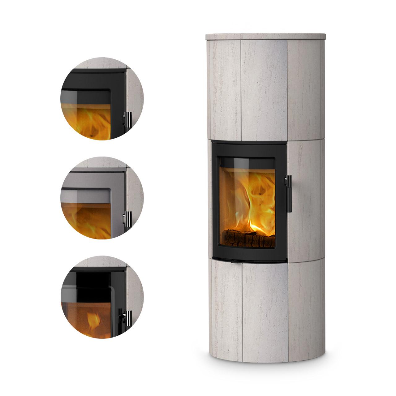 Kaminofen Lotus Maestro 152 Limestone Speicherofen 6 kW - Ausführung: Feuerraumtür Grau
