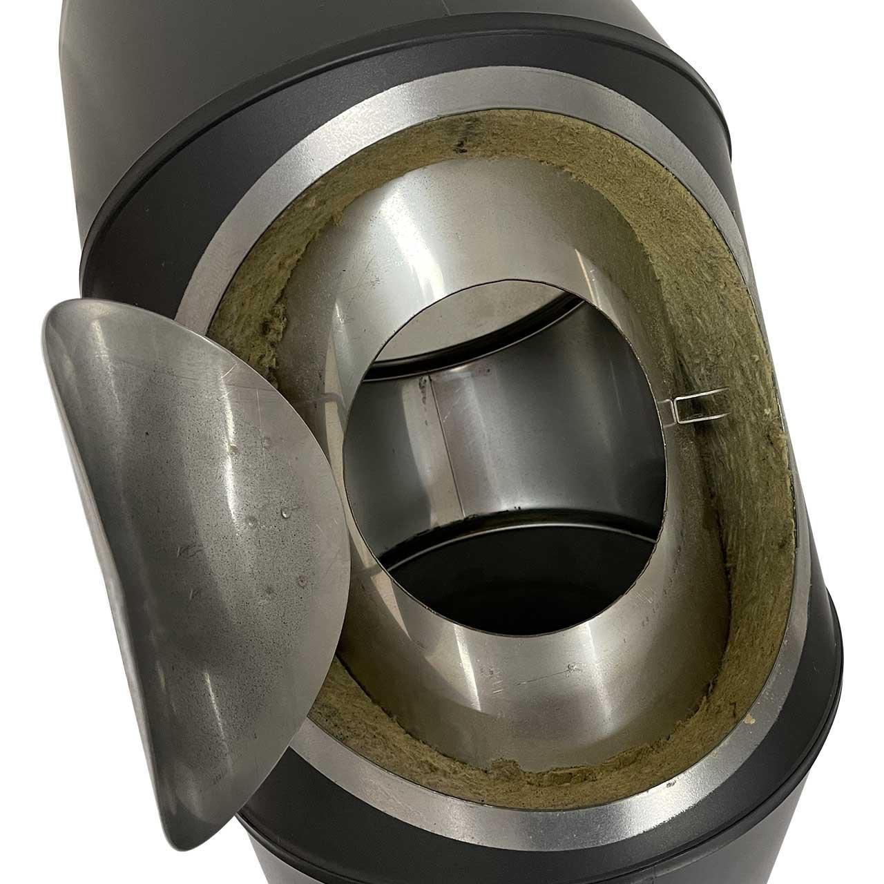 Doppelwandiges Ofenrohr Bogen mit Tür DN 120 mm 90° Schwarz