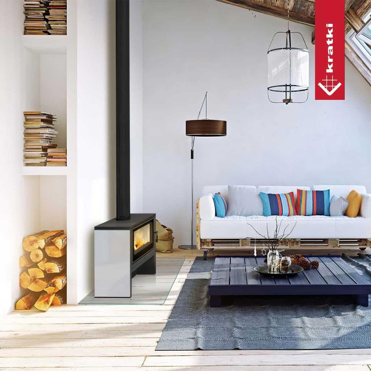 Kaminofen Kratki JUNO/12, 12 kW - Seitenverkleidung: weiß