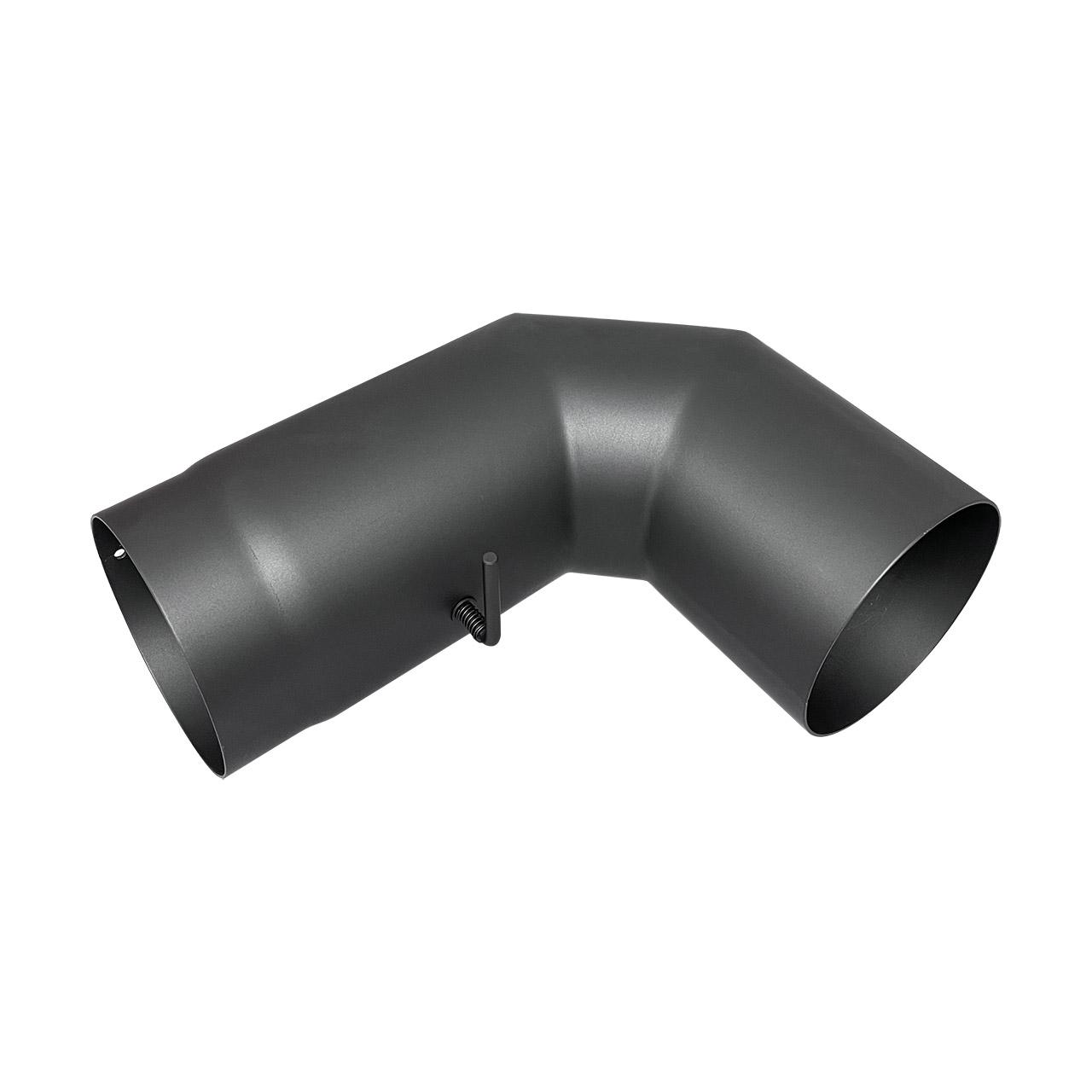 Ofenrohr Bogen 3tlg. starr geschliffen mit Tür und Drosselklappe DN 150 mm 90° Gussgrau