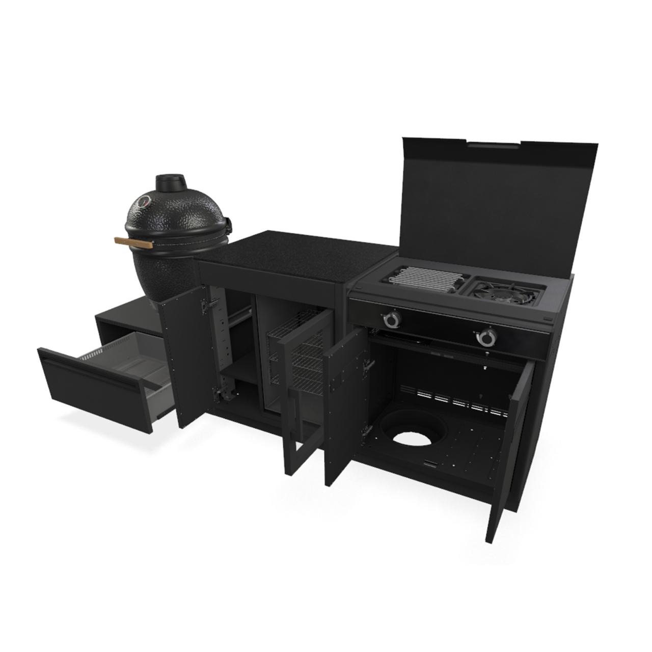 Outdoorchef Heat Outdoorküche 3-teilig: EGG 460 H, Blazing-/Cooking Zone X-245 & Caso BBQ Cooler inkl. Granit-Arbeitsplatte