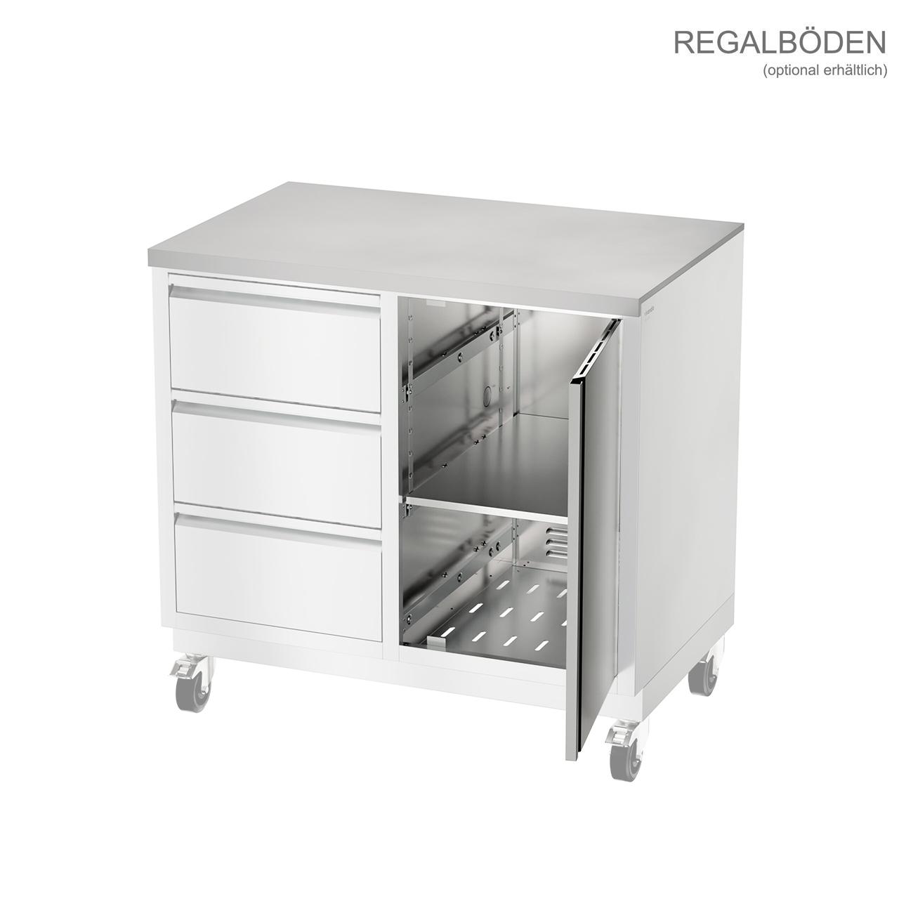 Outdoorküche vivandio quub / 32 Zoll Grillmodul Schubladen Schrankmodul - Ausführung: Silber - Mobilität: mit Stellfüßen