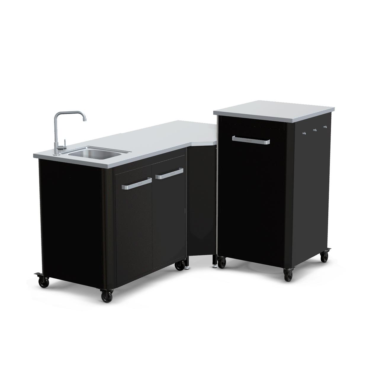Cozze Outdoorküche Bundle mit Ecktisch, Spülenschrank 90 cm & hohem Schrankmodul 60 cm mit Edelstahlplatte