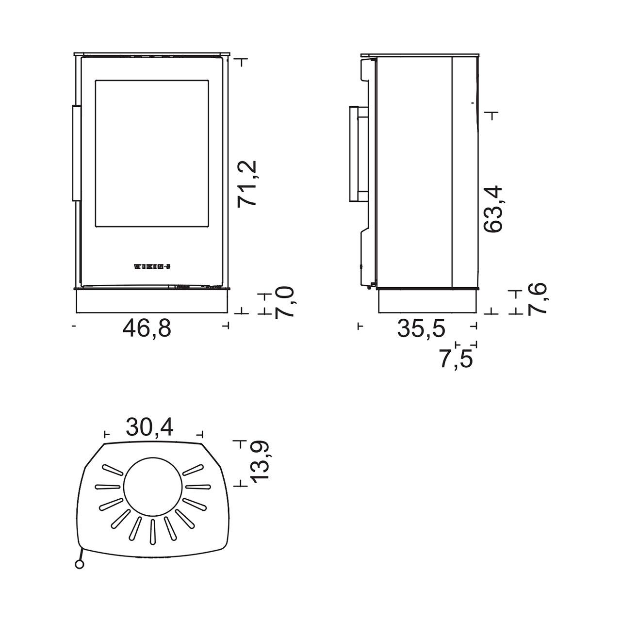 Kaminofen Wiking Miro 2 mit Sockel 4,9 kW - Korpus: Grau - Rauchabgang: Oben
