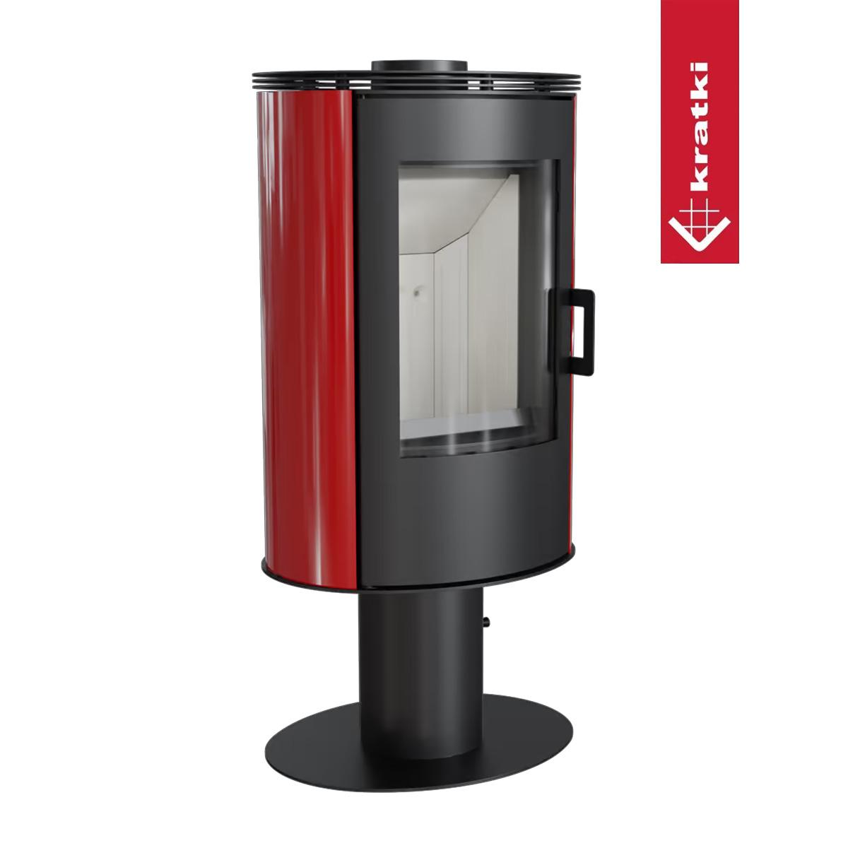 Kaminofen Kratki KOZA/AB/S/N/DR mit Standfuß und Keramikverkleidung 8 kW - Verkleidung: rot - Tür selbstschließend: ja