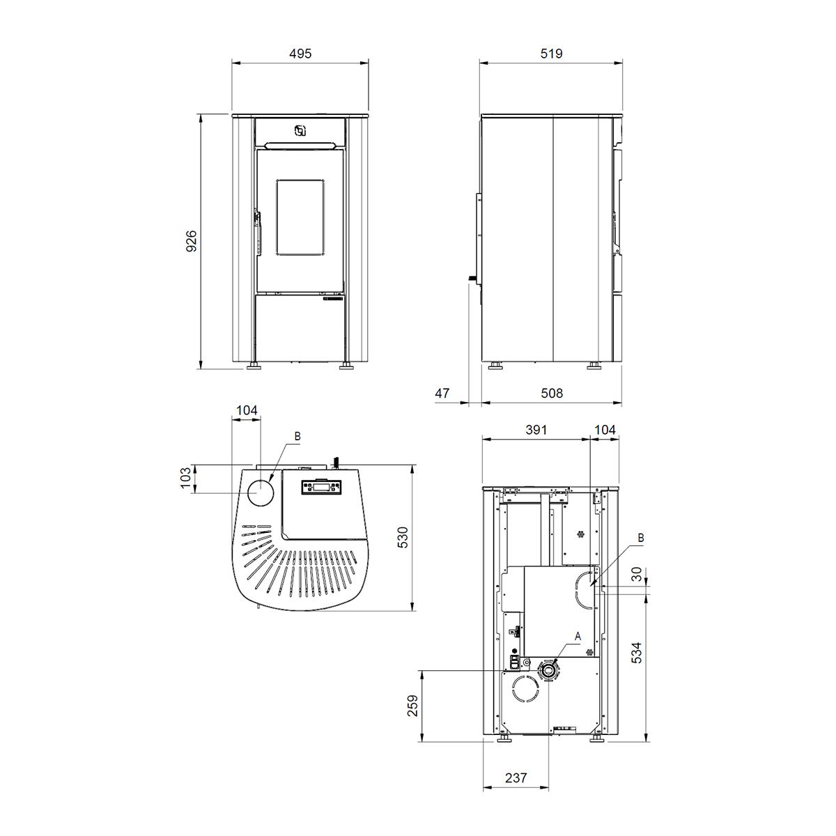 Pelletofen Extraflame Prestige Line Angelica Junior mit 7 kW - Verkleidung: schwarz