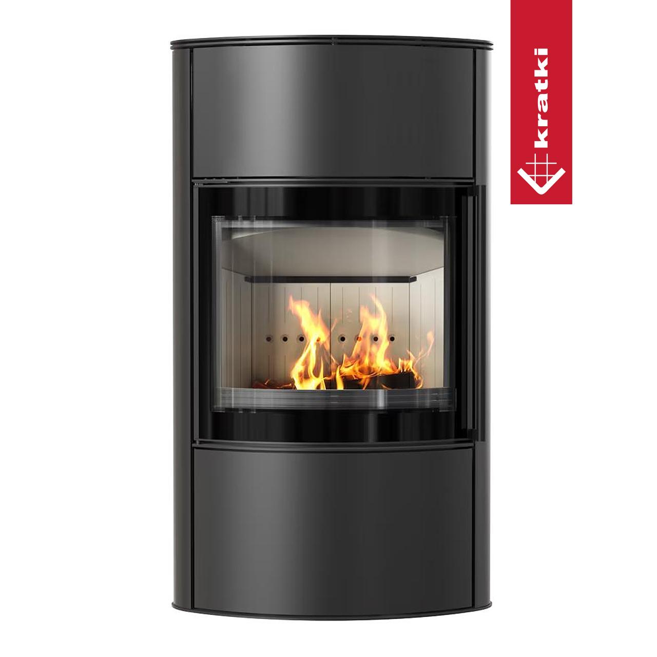 Kaminofen Kratki BJORN/W mit 7 kW - Verkleidung: Stahl schwarz - Topplatte: Stahl schwarz - Feuerraumauskleidung: weiß