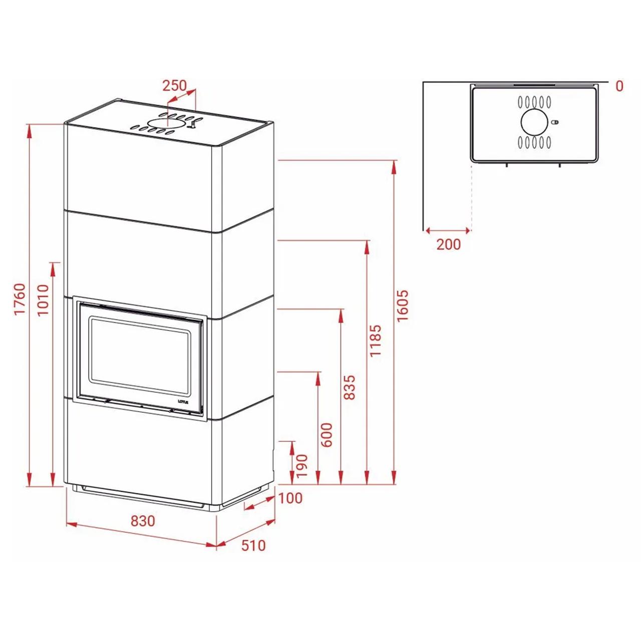 Speicherofen Lotus Beto 470+, 6,6 kW - Ausführung: Beton, ROBAX NIGHTFLAME, Tür Schwarz