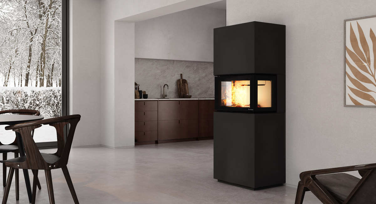 Montagebeispiel mit individuellem Farbanstrich Kaminbausatz Nordpeis Cannes II Montagebeispiel