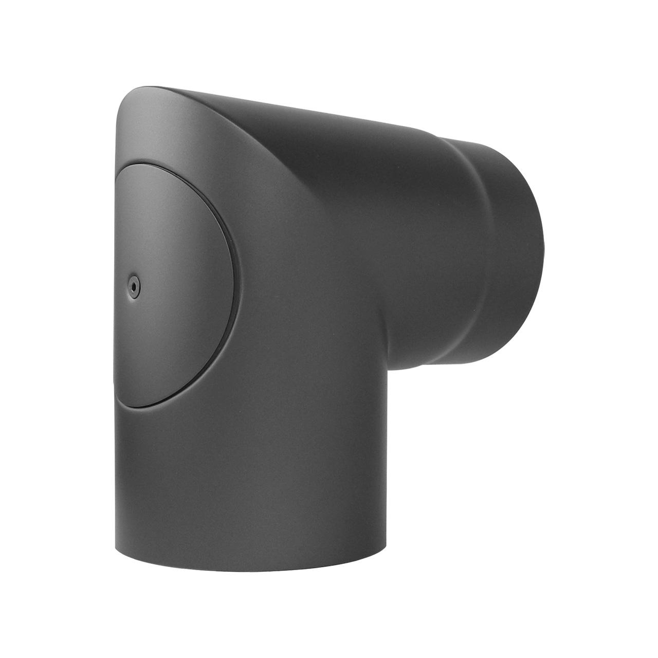 Ofenrohr Bogen 2tlg. starr geschliffen mit Tür DN 130 mm 90° Gussgrau