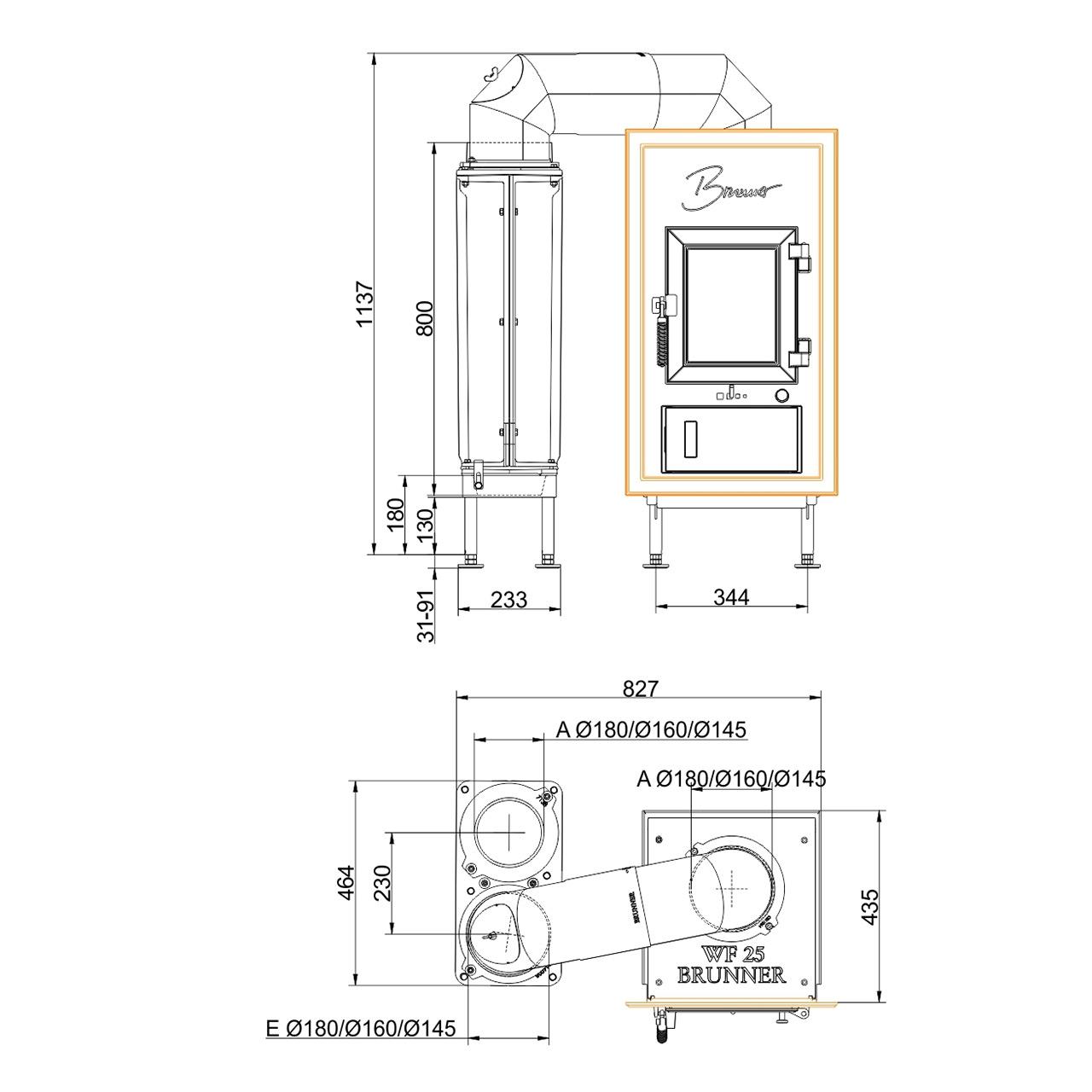 Kachelofeneinsatz Brunner WFR 25 Einfachglasscheibe 6 kW - Ausführung: Gussfrontplatte 830x480mm