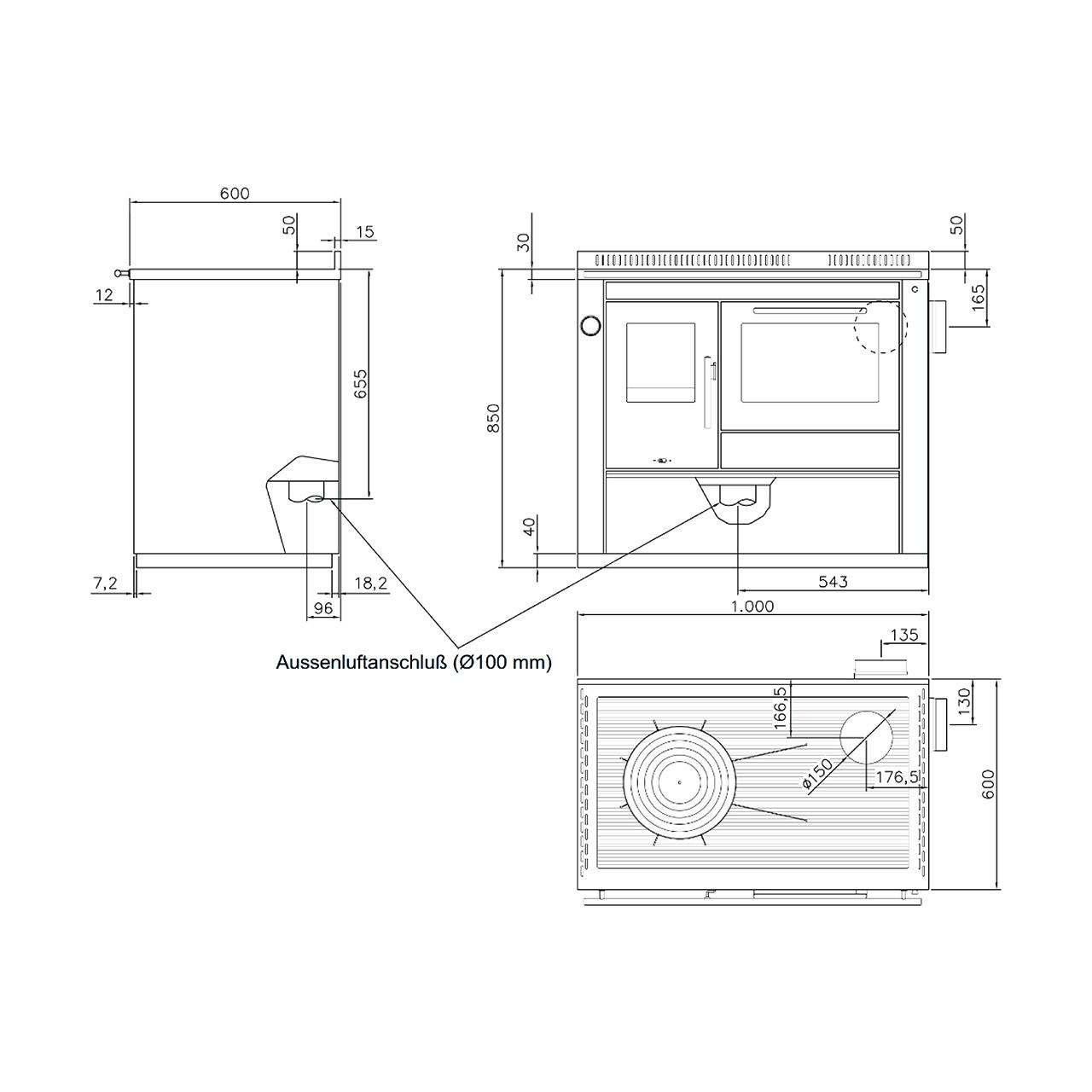 Holzherd wasserführend Tyrola TR_T 100 17,7 kW - Verkleidung: Edelstahl
