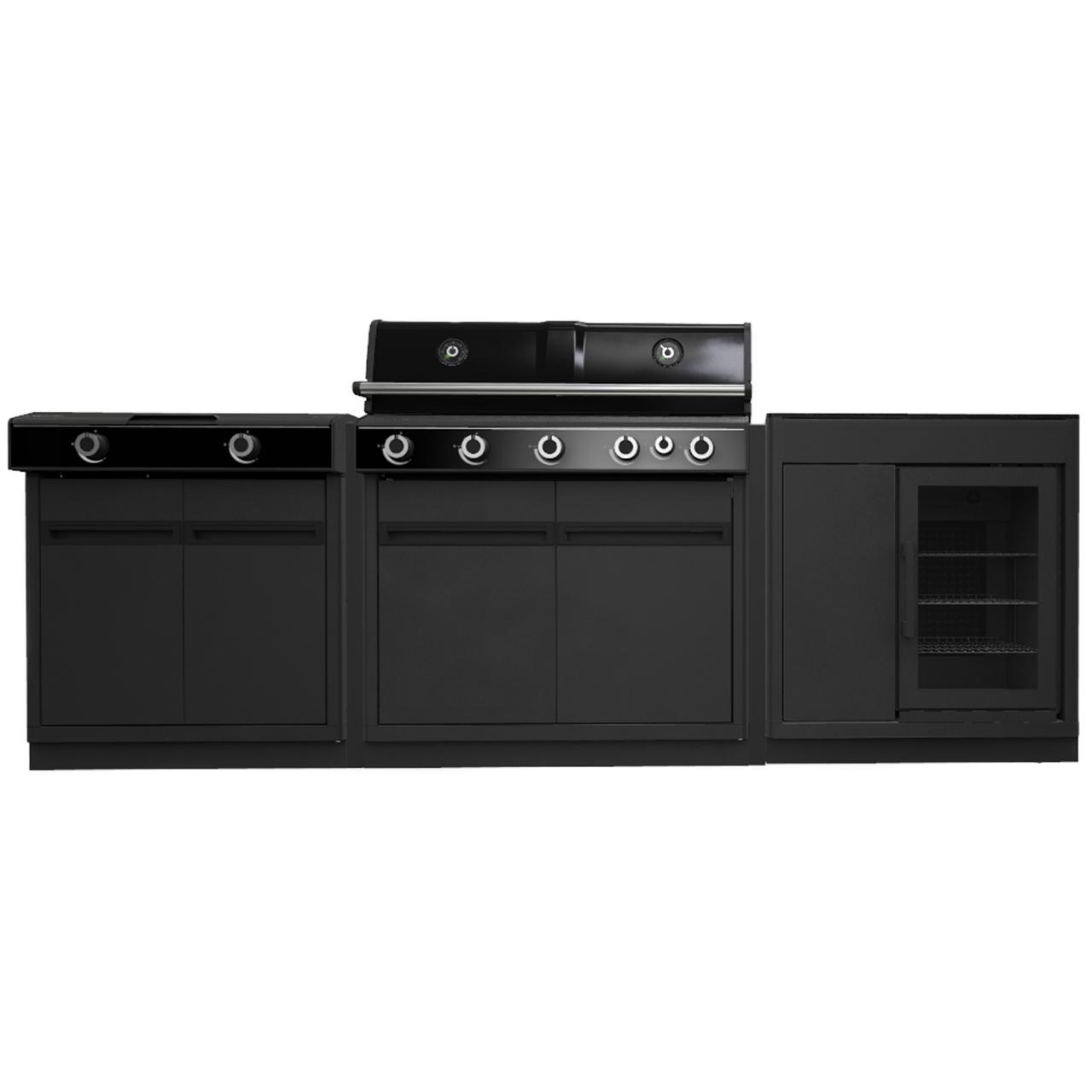 Outdoorchef Heat Outdoorküche X-515 RB K mit Blazing Zone X-245 K und Kühlschrankmodul inkl. CASO Barbecue Cooler und Arbeitsplatte aus Granit