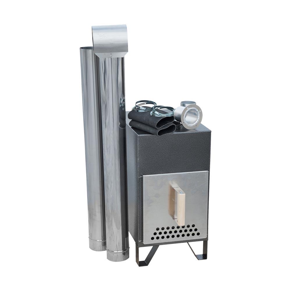 Hot Tub AA-Kaminwelt Badefass mit Kunststoffeinsatz und Außenofen DN 1800 mm - Farbe: RAL 9005 - Ofen: Aluminium 27 kW